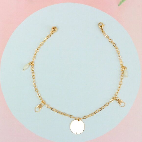 "Rose Gold Anklet with Pearl Beads & Round Charm, XPAL1172 - Picture 2 of 12